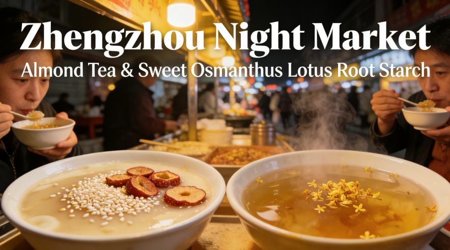 Almond Tea (Xìngrén Chá) / Osmanthus Lotus Root Pudding (Guìhuā Ŏufěn):